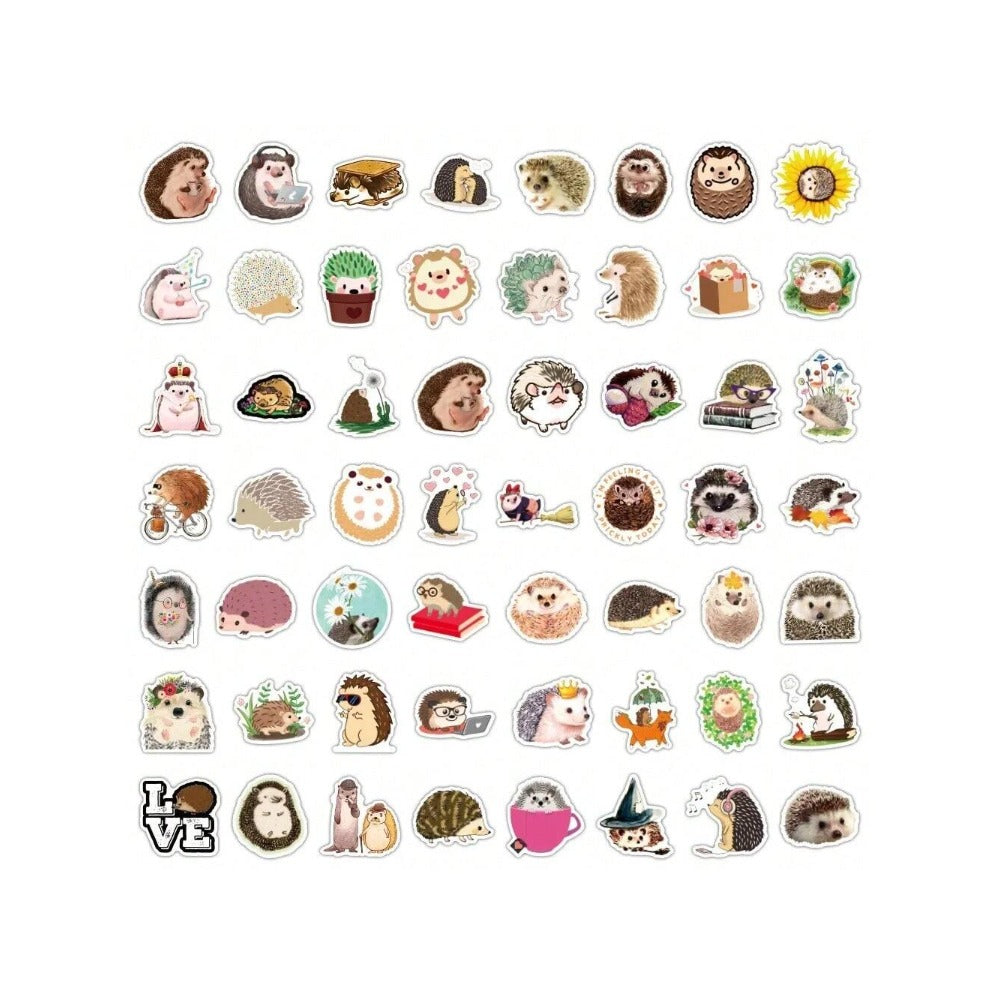 50PCS Cartoon Adorable Hedgehog Animal Doodle Stickers Exquisite, Fashionable, Creative DIY Decorative Sticker Art Perfect for Notebooks, Diaries, Notebooks, Skateboards, Guitars, Water Bottles, and Stationery Cases