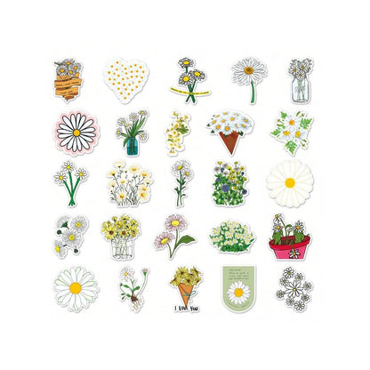 50PCS Cartoon Daisy Mini Flower Doodle Stickers Exquisite, Fashionable, Creative DIY Journal Decorations Suitable for Refrigerators, Guitars, Helmets, Water Bottles, Skateboards, and Stationery Boxes