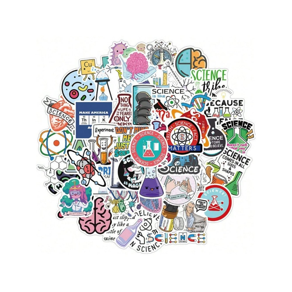 50PCS Fun Doodle Stickers for Laboratory Physics and Chemistry Experiments Perfect for Decorating Suitcases, Laptop Cases, Phone Cases, and Stationery Boxes