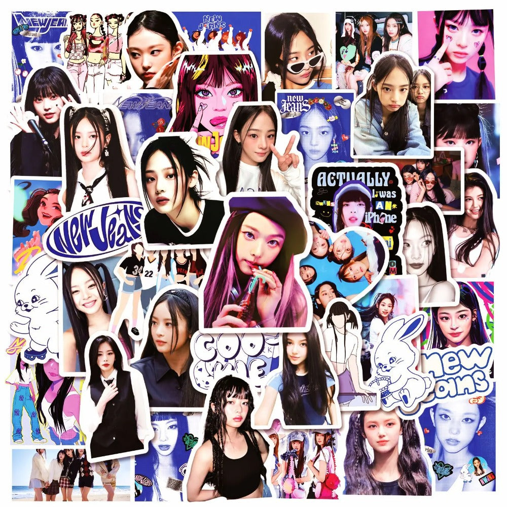 50PCS NewJeans Korean Girl Group Graffiti Stickers Exquisite and Stylish Kpop Idol Merchandise DIY Journal Decorative Decals Suitable for Skateboards, Laptops, Guitars, Helmets, and Stationery Boxes