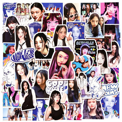 50PCS NewJeans Korean Girl Group Graffiti Stickers Exquisite and Stylish Kpop Idol Merchandise DIY Journal Decorative Decals Suitable for Skateboards, Laptops, Guitars, Helmets, and Stationery Boxes