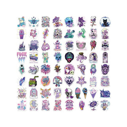 65PCS Cartoon Multicoloured Gothic-Themed Doodle Stickers Exquisite, Fashionable & Creative DIY Decorative Stickers for Notebooks Suitable for Bags, Skateboards, Helmets, Water Bottles, Guitars, Stationery Boxes & Desktops