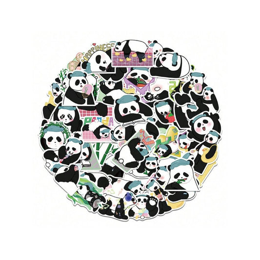 50PCS Cartoon Adorable Panda Animal Doodle Stickers Exquisite, Fashionable, Creative DIY Decorative Decals Suitable for Laptops, Guitars, Suitcases, Water Bottles, Helmets, Stationery Boxes, and Desktops