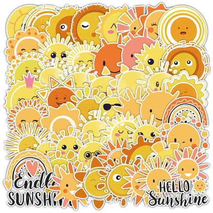 50PCS Cartoon Cute Sun Doodle Stickers Exquisite Fashion Creative DIY Journal Decorative Decals Suitable for Skateboards, Guitars, Laptops, Water Bottles, and Stationery Cases