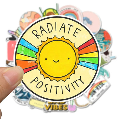 50PCS Adorable Geometric Minimalist Cartoon Doodle Stickers for Suitcases, Water Bottles, Helmets, Guitars, Skateboards, Stationery Boxes, and Desktop Decor