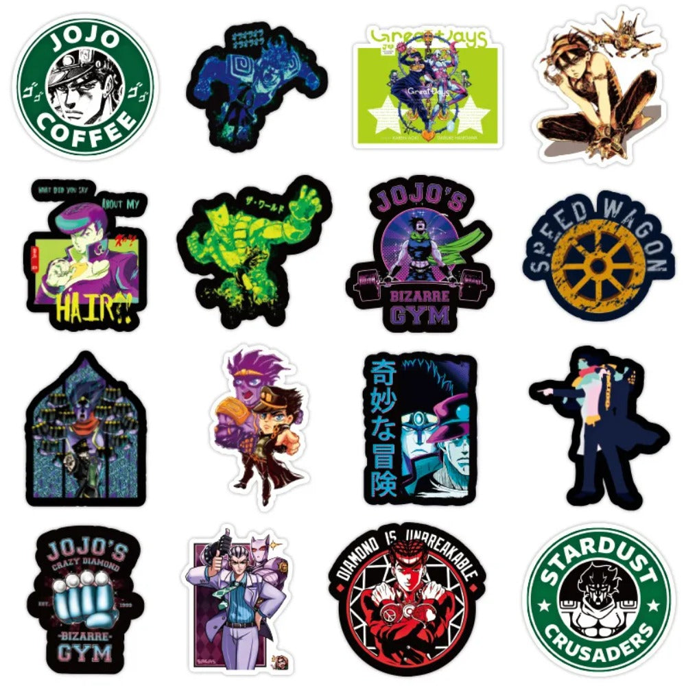 50PCS Japanese Anime JOJO's Bizarre Adventure Doodle Stickers Suitable for Skateboards, Laptops, Phone Cases, Water Bottles, Stationery Boxes Decorative Decals