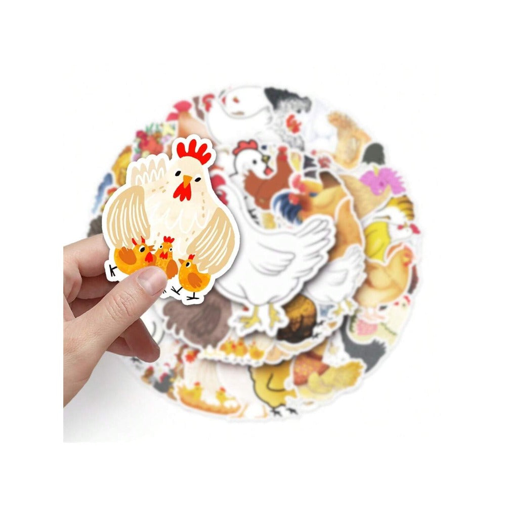 50PCS Cartoon Chicken Animal Doodle Stickers Exquisite Creative Decorative Decals Suitable for Refrigerators, Phone Cases, Skateboards, Water Bottles, Stationery Boxes, and Desktops