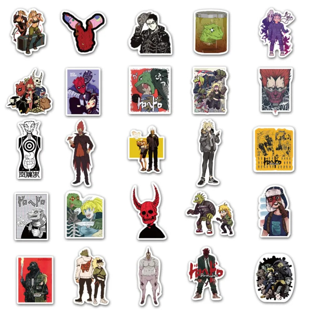 50PCS Japanese Anime Horror Alien Stickers - Creepy Monster Doodle Vinyl Decals for Skateboards, Laptops & Otaku Culture Collectibles