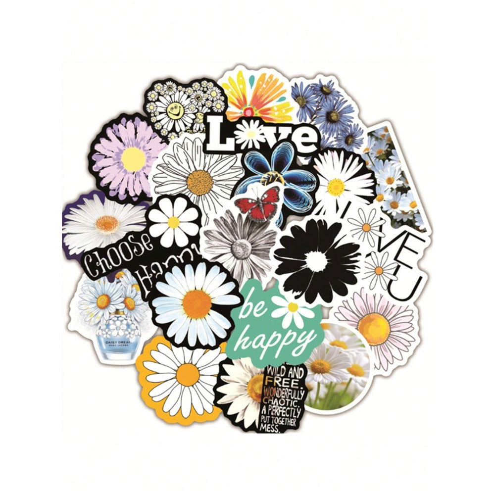 50PCS Yellow Series Fresh Cartoon Daisy Doodle Stickers Exquisite Fashion Creative DIY Journal Stickers Perfect for Water Bottles, Helmets, Skateboards, and Stationery Cases