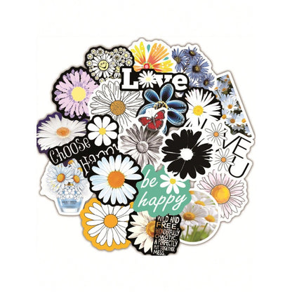 50PCS Yellow Series Fresh Cartoon Daisy Doodle Stickers Exquisite Fashion Creative DIY Journal Stickers Perfect for Water Bottles, Helmets, Skateboards, and Stationery Cases