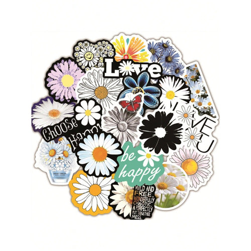 50PCS Yellow Series Fresh Cartoon Daisy Doodle Stickers Exquisite Fashion Creative DIY Journal Stickers Perfect for Water Bottles, Helmets, Skateboards, and Stationery Cases