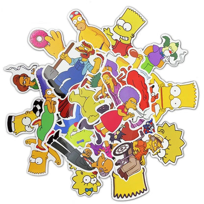 50PCS Cartoon Simpsons Character Doodle Stickers for Suitcases, Skateboards, Water Bottles, Helmets, Guitars, Stationery Boxes, and Beautiful DIY Desktop Decor Decals