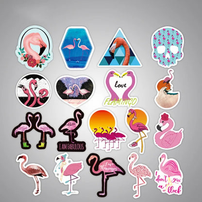 50PCS Cartoon Flamingo Adorable Doodle Stickers for Suitcases, Travel, Computers, Skateboards, Water Bottles, Stationery Boxes, and Creative Journaling