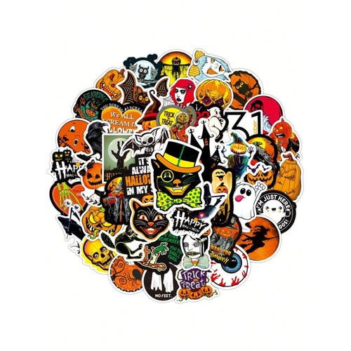 50PCS Cartoon Retro Halloween Decor Pumpkin Ghost Spooky Graffiti Stickers for Skateboards, Water Bottles, Helmets, Stationery Boxes, and Beautiful Desktop Decor Decals