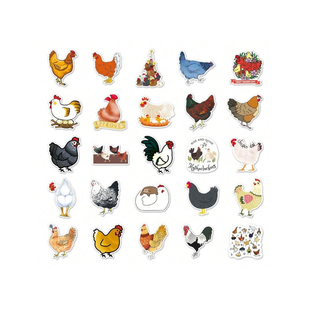50PCS Cartoon Chicken Animal Doodle Stickers Exquisite Creative Decorative Decals Suitable for Refrigerators, Phone Cases, Skateboards, Water Bottles, Stationery Boxes, and Desktops