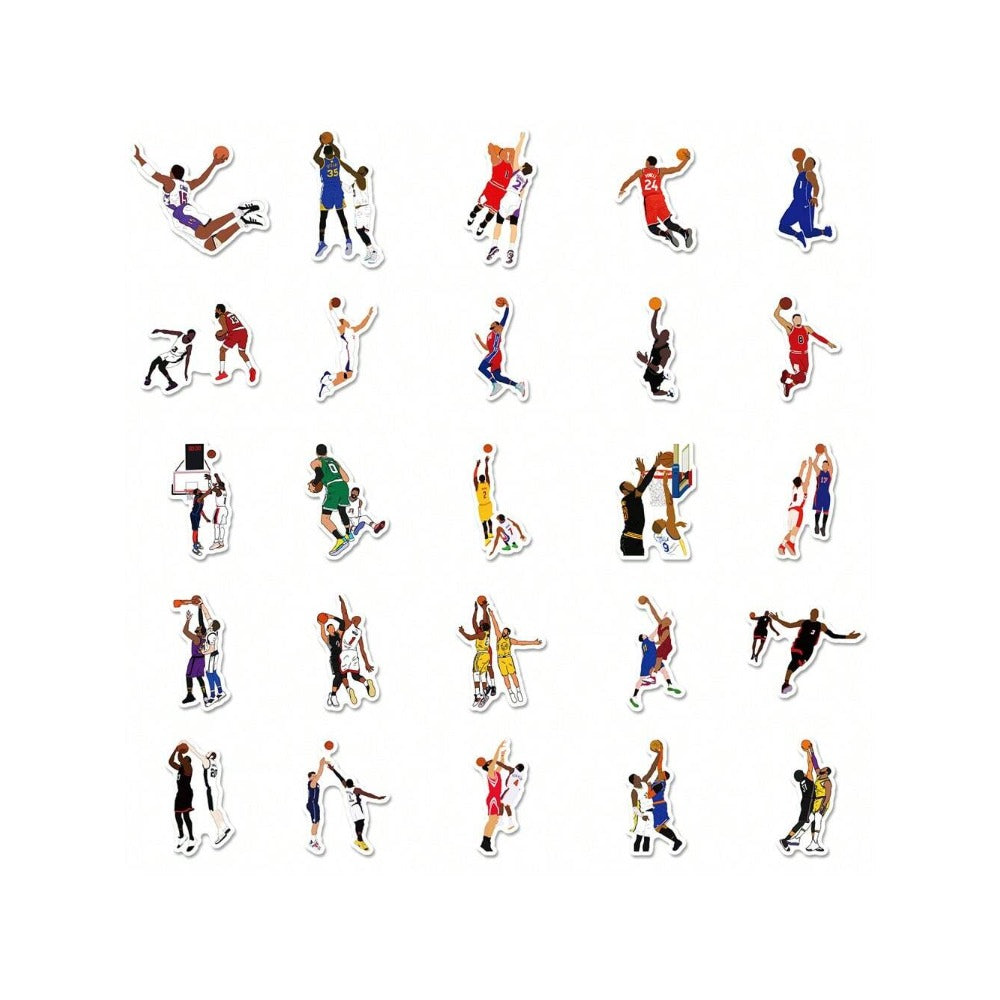 50PCS Cartoon Classic Action Basketball Graffiti Stickers Exquisite and Stylish DIY Creative Decorative Stickers for Notebooks Suitable for Suitcases, Laptops, Skateboards, Water Bottles, and Stationery Cases