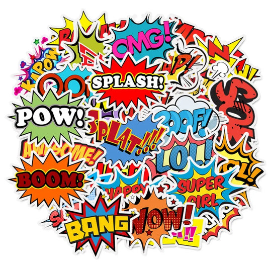 50PCS Cartoon English Alphabet Explosion Cloud Doodle Stickers Perfect for Suitcases, Laptops, Skateboards, Water Bottles, Guitars, Stationery Boxes Exquisite DIY Desktop Decor Decals