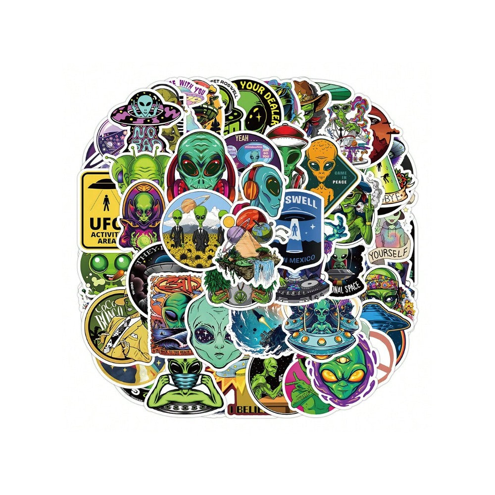 50PCS Cartoon Alien Fashion Graffiti Stickers Exquisite Creative DIY Journal Decorative Decals Suitable for Skateboards, Laptops, Helmets, Guitars, and Stationery Boxes