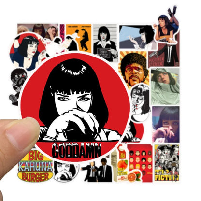 50PCS Pulp Fiction Character Graffiti Stickers for Skateboards, Suitcases, Stationery Boxes, Refrigerators, Water Cups - Exquisite Creative Decorative Decals