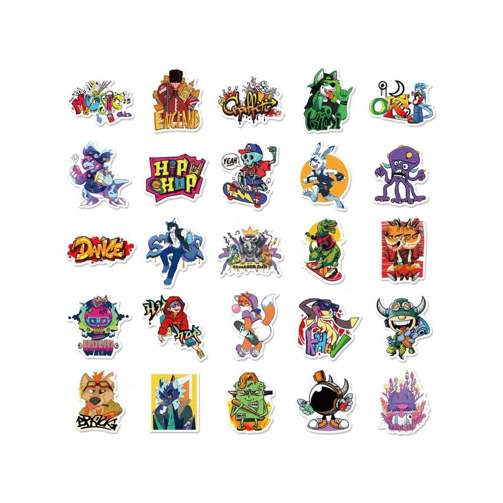 50PCS Street Graffiti Series Stickers Exquisite, Fashionable, Creative DIY Decorative Decals Suitable for Refrigerators, Guitars, Water Bottles, Helmets, Skateboards, Stationery Boxes, and Desktops