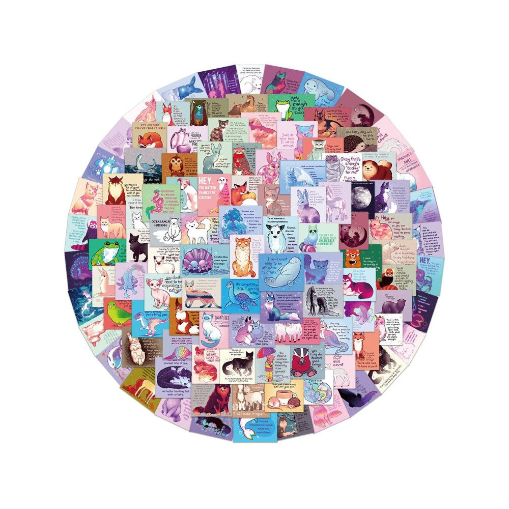 110PCS Cartoon Motivational English Animal Doodle Stickers Exquisite Creative Journal Decals Perfect for Desks, Computers, Phones, Skateboards, Stationery Cases, and Table Tops
