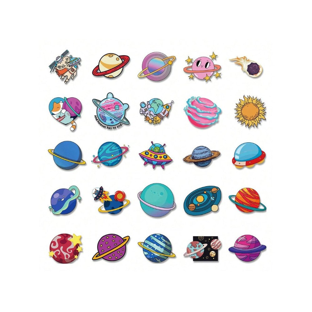 50PCS Cartoon Transparent Cosmic Planet Doodle Stickers Exquisite, Stylish, Creative DIY Decorative Stickers for Notebooks Suitable for Refrigerators, Guitars, Helmets, Skateboards, and Stationery Boxes