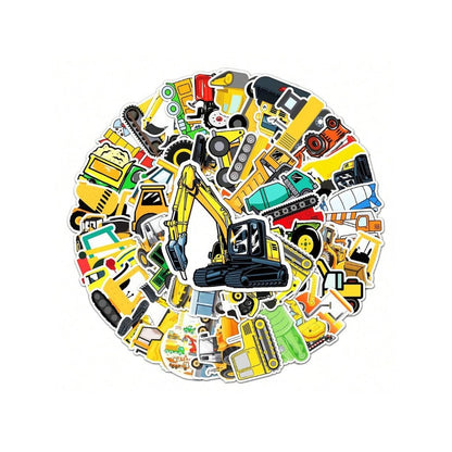 50PCS Cartoon Excavator Construction Vehicle Graffiti Stickers Exquisite, Stylish, Creative DIY Journal Decor Decals Suitable for Suitcases, Laptops, Skateboards, Water Bottles, and Stationery Cases