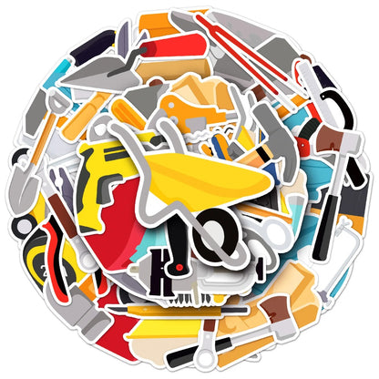 50PCS Cartoon Construction Tools Doodle Stickers Exquisite Creative DIY Journal Decorative Decals Suitable for Skateboards, Laptops, Guitars, Helmets, Water Bottles, and Stationery Cases