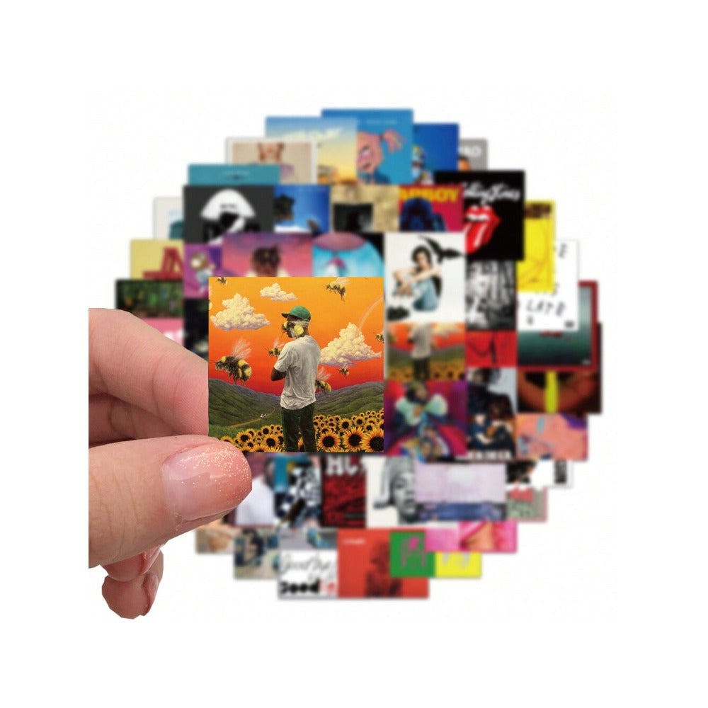 55PCS Music Artist Album Cover Doodle Stickers Exquisite DIY Journal Decorative Decals Suitable for Luggage, Notebooks, Guitars, Water Bottles, Skateboards, and Stationery Cases