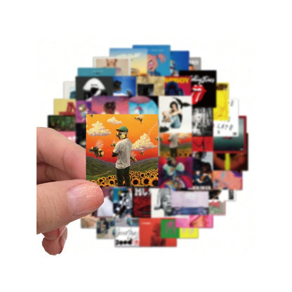 55PCS Music Artist Album Cover Doodle Stickers Exquisite DIY Journal Decorative Decals Suitable for Luggage, Notebooks, Guitars, Water Bottles, Skateboards, and Stationery Cases