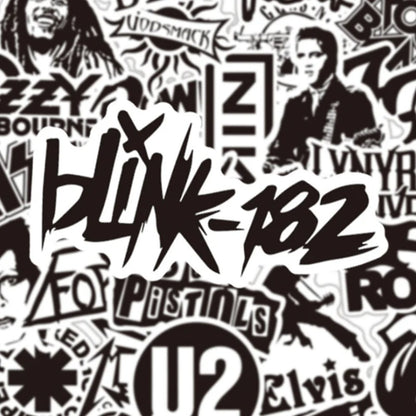 50PCS Punk Rock Band Black & White Waterproof Stickers Perfect for Suitcases, Skateboards, Water Bottles, Helmets Creative DIY Decorative Decals