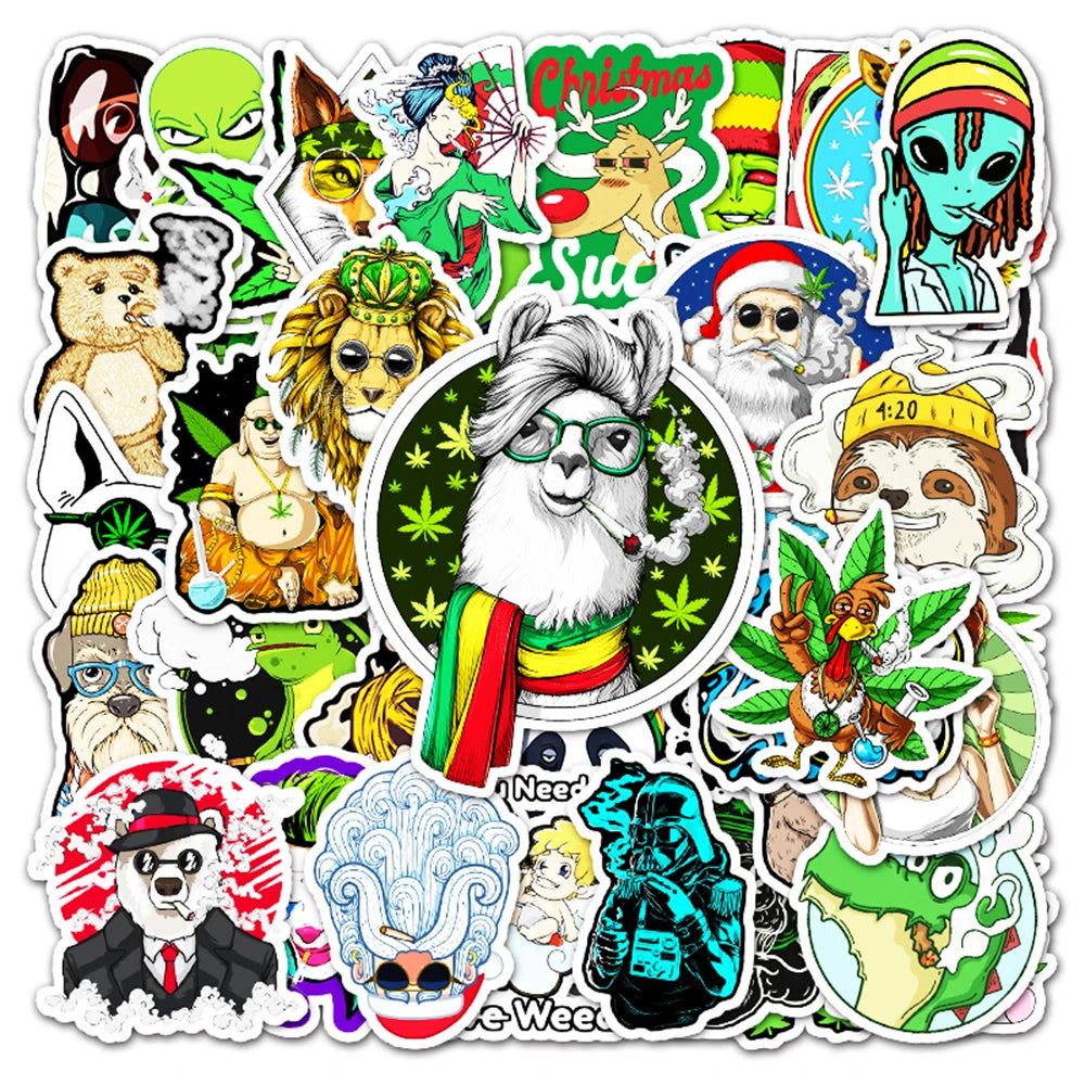 50PCS New Cartoon Spoof Smoking Graffiti Decorative Luggage Car Waterproof Sticker