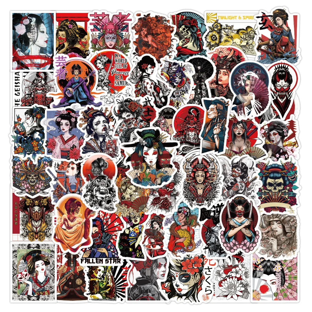 50PCS Color Geisha New Art Graffiti Stickers Waterproof Removable Car Trunk Water Cup Stickers