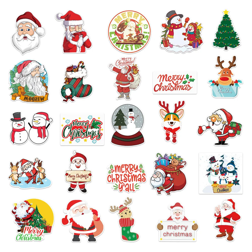 50/PCS Merry Christmas Doodle Santa Claus Christmas Tree DIY Decoration Laptop Skateboard New Year Gift Sticker