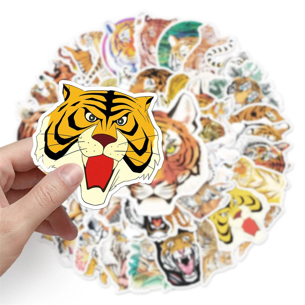 50PCS Tiger Graffiti Stickers Personality Cool Animal DIY Motorcycle Luggage Waterproof Stickers
