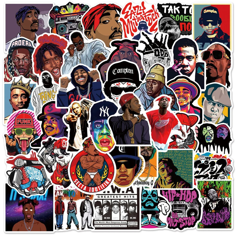 50PCS East West Coast Rap Graffiti Sticker Suitcase Guitar Car Computer Skateboard Refrigerator Helmet Waterproof