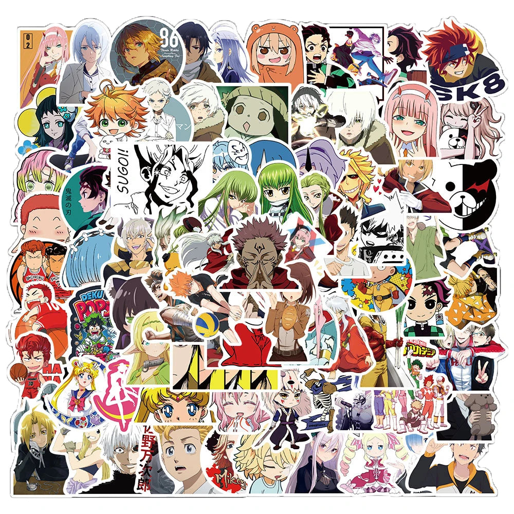 50PCS Cartoon Animation Creative Graffiti Demon Slayer Attack on Titan Guitar Phone Case Gift Toy Sticker Decal