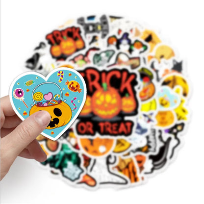 100PCS Art Illustration Popular Creative Fashion Halloween Cartoon Horror Pumpkin Decorative Style Graffiti Stickers Personality Fashion Creative Trend DIY Exquisite Decorative Decals for Cups, Helmets, Skateboards Popular Stickers Toys