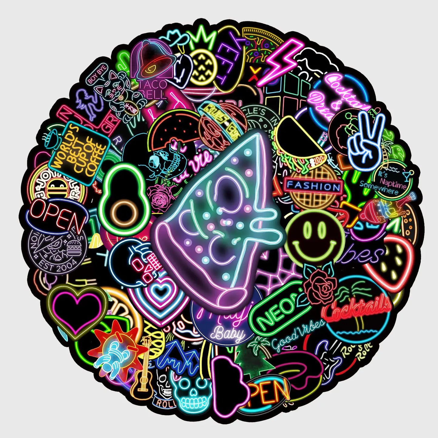 100pcs Popular Animation Neon Light Graffiti Decoration Luggage Compartment Waterproof Sticker