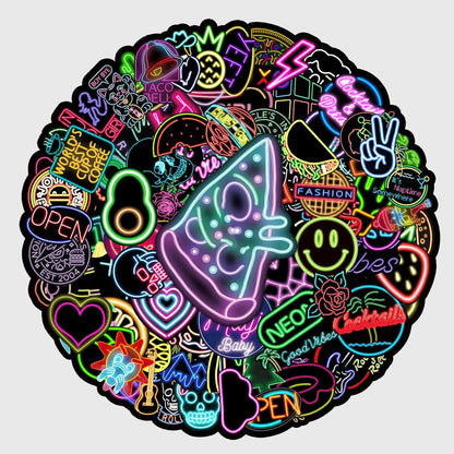 100pcs Popular Animation Neon Light Graffiti Decoration Luggage Compartment Waterproof Sticker