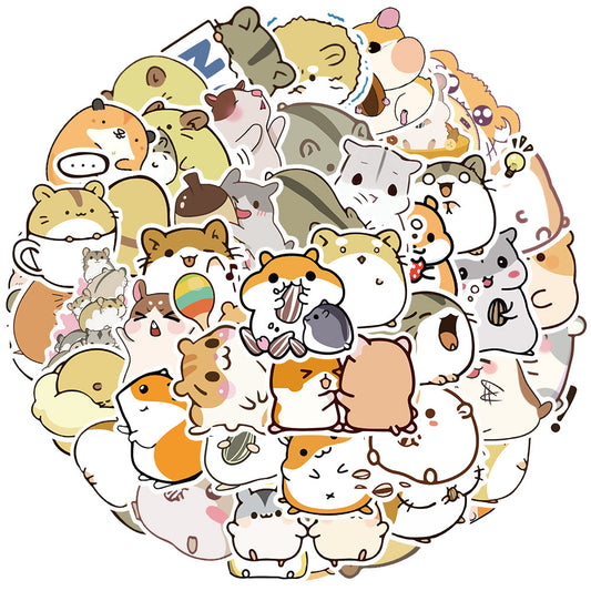 50PCS Cute Hamster Doodle Stickers, Cartoon Pet Rodent Vinyl Decals for Planners, Laptops, and Water Bottles