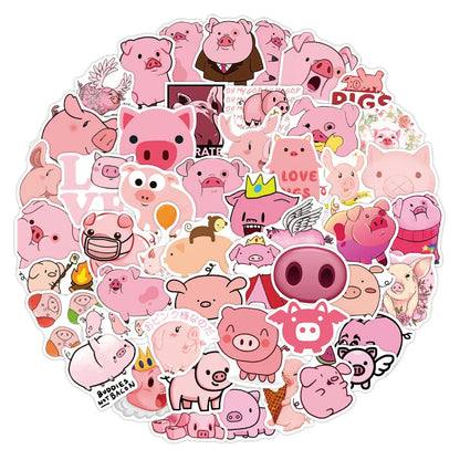 50 pieces of pink cute cartoon piglet decorative style graffiti stickers, personalized, fashionable and creative DIY exquisite decorative decal cups, helmets, skateboard popular sticker toys