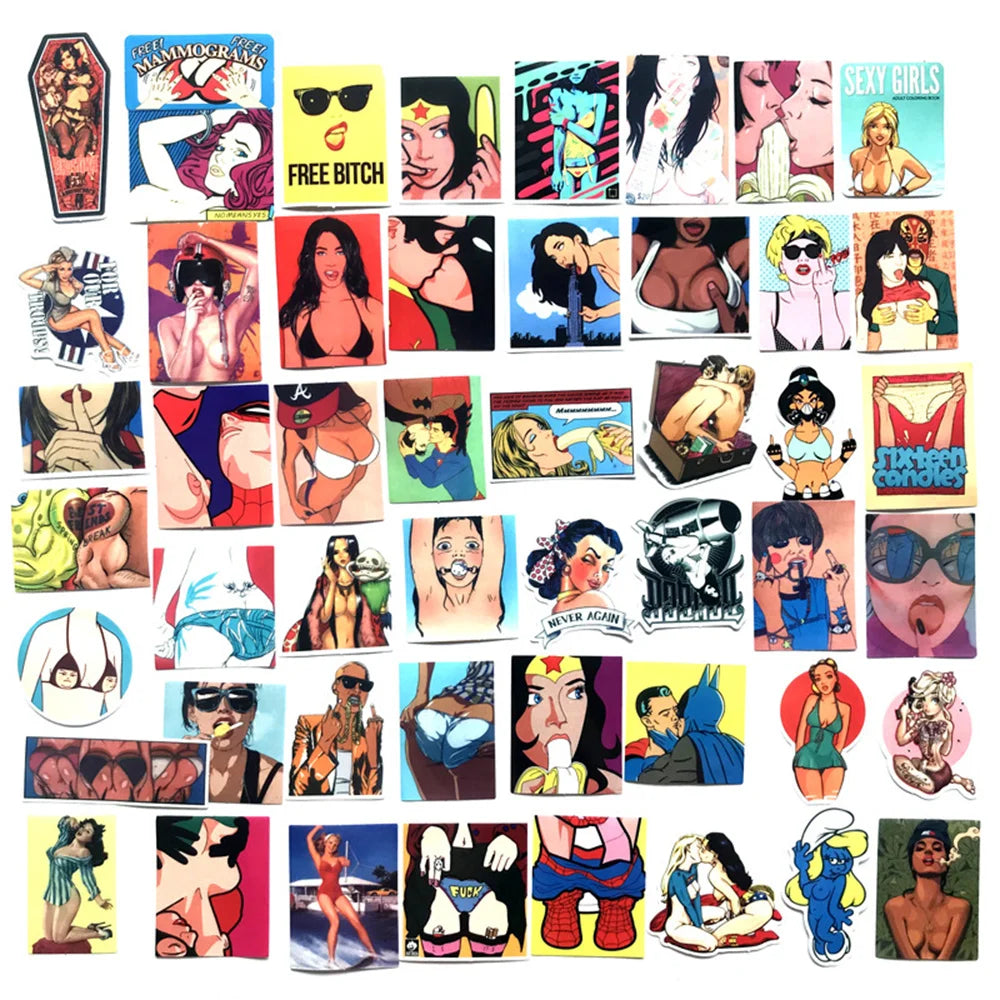 50PCS/ Cartoon Tease Sexy Anime Beauty Stickers Laptop Skateboard Guitar Waterproof Decorative Stickers