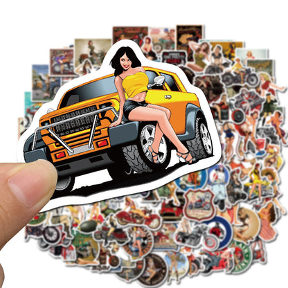 100PCS Hip-Hop Motorcycle Retro Girl Graffiti Stickers Perfect for Suitcases, Laptops, Skateboards, Water Bottles, Helmets, Stationery Boxes Exquisite DIY Desktop Decorations & Journal Stickers