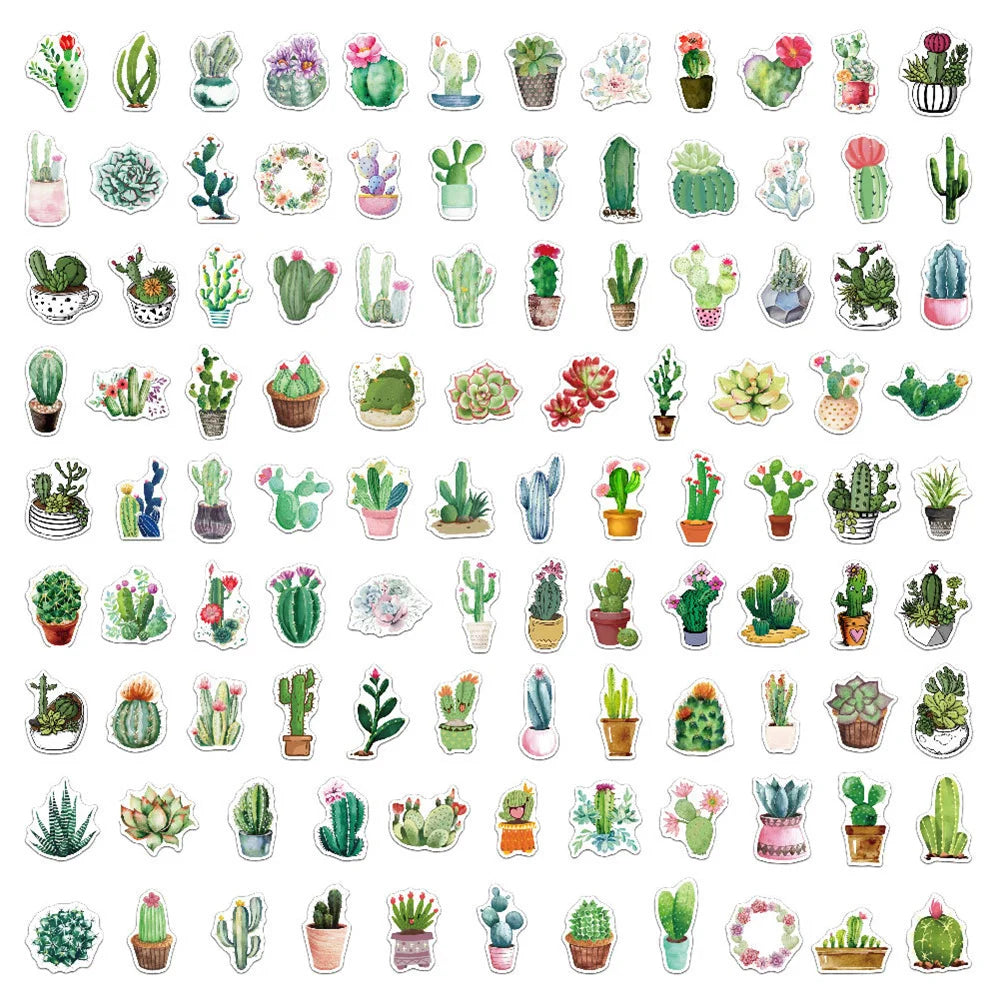 50 pieces of cartoon green plant flowerpot graffiti stickers, personalized DIY notebook, guitar, bicycle, skateboard, gift, toy green stickers