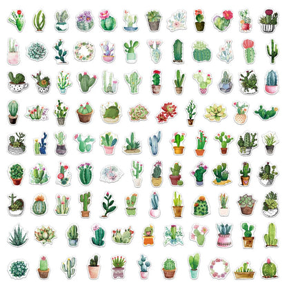 50 pieces of cartoon green plant flowerpot graffiti stickers, personalized DIY notebook, guitar, bicycle, skateboard, gift, toy green stickers