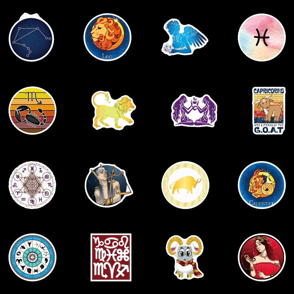 50PCS Art Illustration Popular Creative Cartoon Animation Twelve Constellations Decorative Style Graffiti Stickers Personality Fashion Creative DIY Exquisite Decorative Decals For Cups, Helmets, Skateboards Popular Stickers Toys