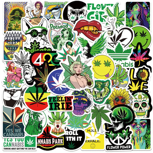 50PCS Personalized Green Leaf Graffiti Trolley Case Scooter Refrigerator Water Cup Waterproof Child Sticker