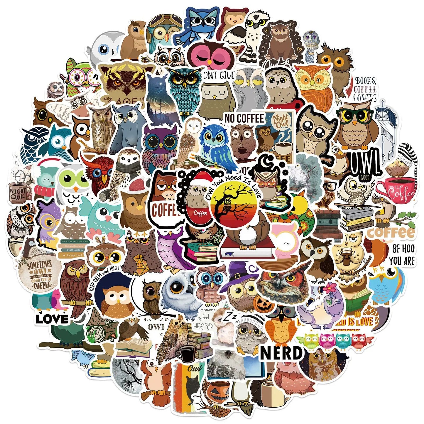 50PCS Cartoon Owl Cute Graffiti Waterproof Sticker Suitcase Notebook Refrigerator Skateboard Stationery Box Helmet