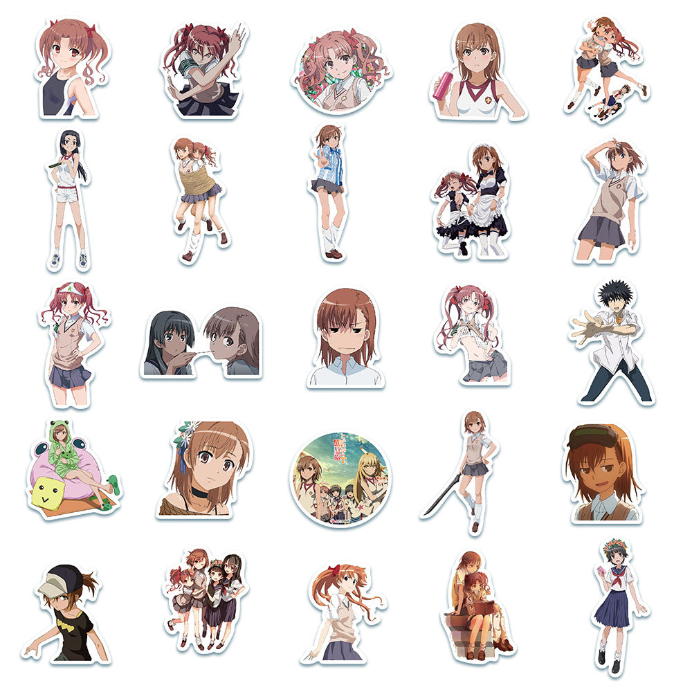 50PCS Misaka Mikoto "Railgun" Stickers, Cute Anime Girl with Electric Powers Doodles for Anime Collections